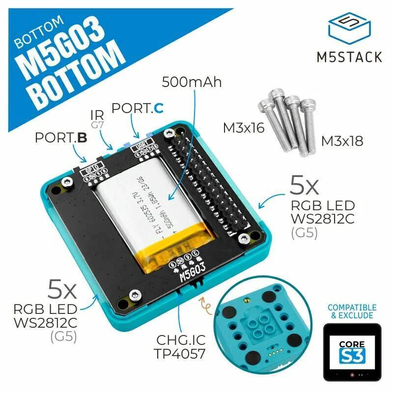 M5Stack Official M5GO Battery Bottom3 (สําหรับ CoreS3 เท่านั้น)
