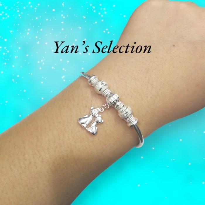 925 Pure Silver Couple Cat Charm Bandora Style Bracelet**Gelang tangan Adults**กําไลข้อมือเงิน 925