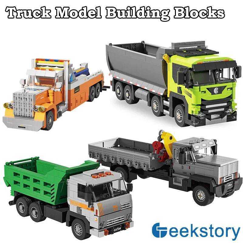 C Engineering Series Truck MOC Building Block Trailer/Dump Truck/Crane Truck Dump Truc Assembled Ca
