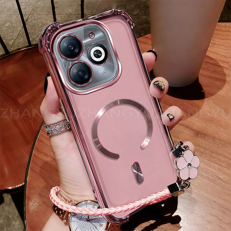 เหมาะสําหรับเคสโทรศัพท์ infinix SMART 8 40i ใหม่แม่เหล็กชาร์จไร้สาย C-ring สี่มุมกันกระแทกเคสโทรศัพท