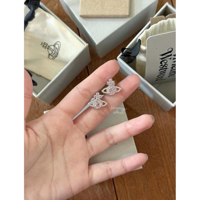 (พร้อมส่ง) Vivienne Westwood Valentina earrings สี platinum/pink