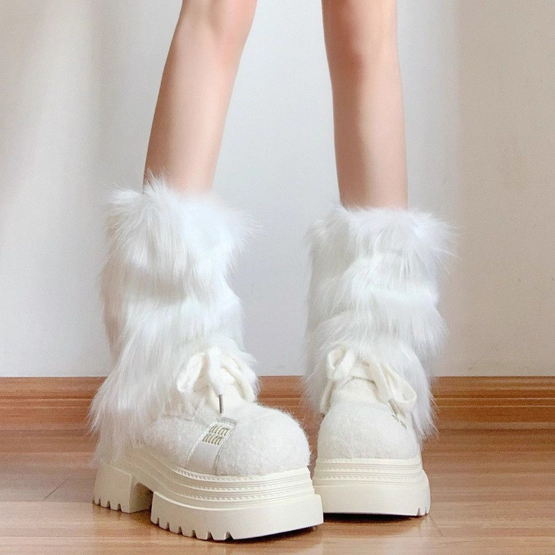 GS.ART Gold Velvet Big Head Lace-Up หนาSoled Casual แฟชั่น Furry รองเท้าผู้หญิง
