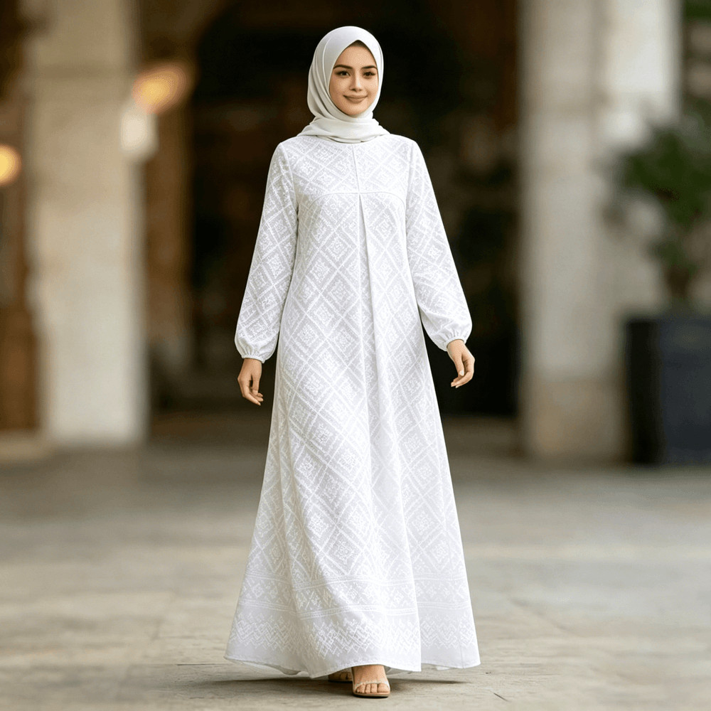ชุดมุสลิมผู้หญิงแขนยาวเจียมตัว Abaya Kaftan Baju Kurung เสื้อผ้าอิสลามสมัยใหม่ 037