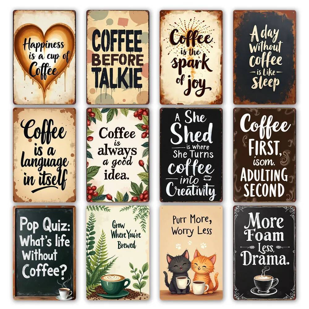 Retro กาแฟโลหะดีบุกป้าย Vintage Wall Art Decor เครื่องบดตกแต่งห้องครัวห้องรับประทานอาหาร Home Decor 