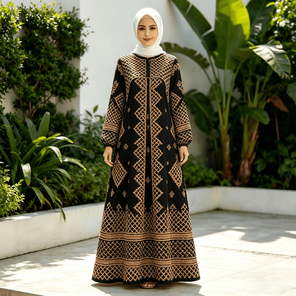 ชุดมุสลิมผู้หญิงแขนยาวเจียมตัว Abaya Kaftan Baju Kurung เสื้อผ้าอิสลามสมัยใหม่ 032a