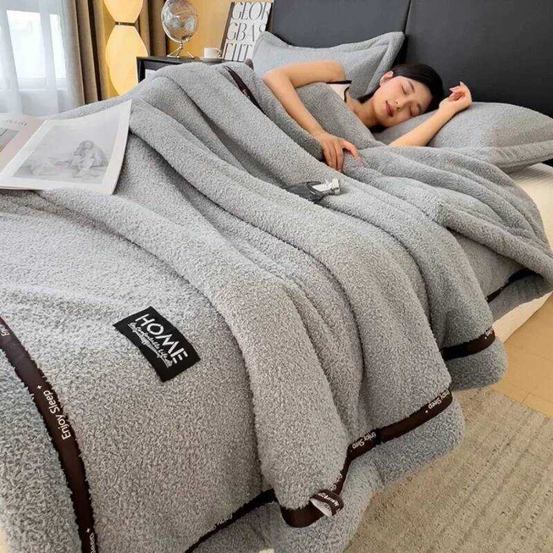 C Solid Color Class A Thickened Half-Edge Fleece Light Ury Sofa Blanket Coral Fleece Blanket Multi-