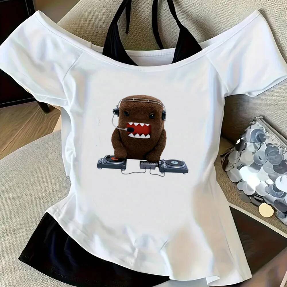 Domo เสื้อครอป shoujoo ญี่ปุ่นฉาก cutecore dollette top tees ทางเลือกแฟชั่นเกาหลี dollette gyaru มัง
