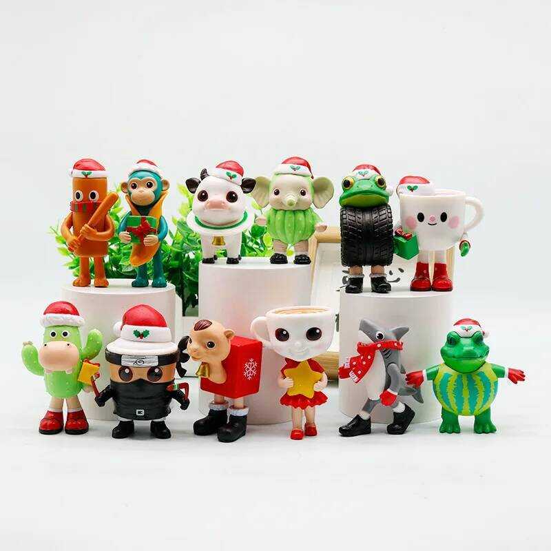 C 12Pcs/Set Christmas Tung Tung Tung Sahur Action Figure Toy PVC Model Italian Brainrot Tun Tung Tu