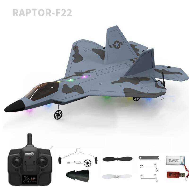 C 2024 New F22s 2.4G 4Ch 3D6g RC Airplane Raptor F22 Warplane Wltoys A180 Upgrade Version LED Light