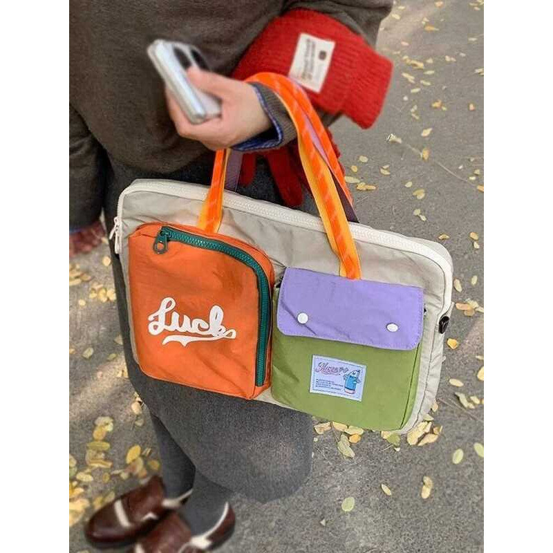 C Cute Dopaamine Color Block Laptop 2025 New Crossbody Handbag Women Large Capacity Short Trip Hand
