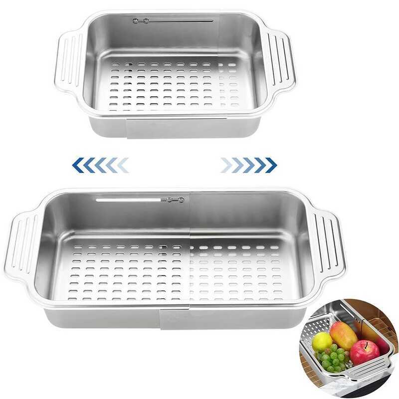 C LMETA Expandable Sink Colander Stainless Steel Sink Dish Drying Rack Kitchen Drainer Basket Drain