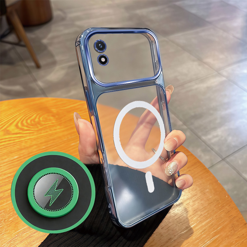 เหมาะสําหรับ Vivo Y02 Y02A y02T เคสโทรศัพท์ใหม่สีขาวไร้สายชาร์จแม่เหล็กแหวนหน้าต่างขนาดใหญ่และกันกระ