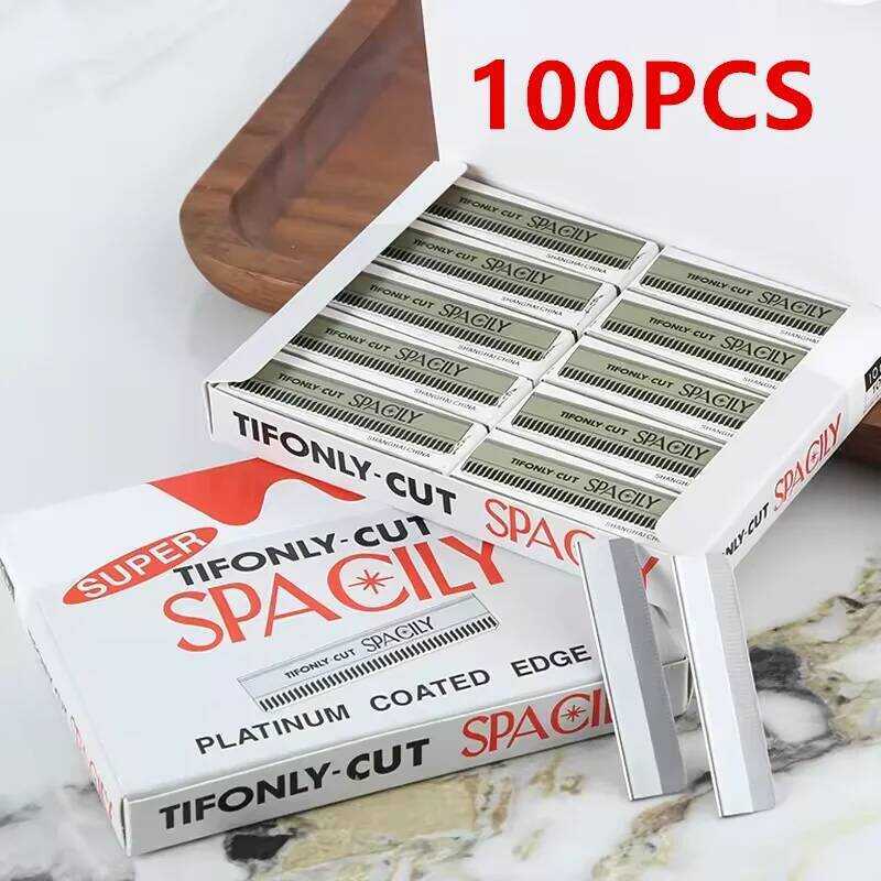 C Single Edge Razor Blades, 100 Pcs Stainless Steel Brow Razor, Straight Razor Blades Disposable Sa