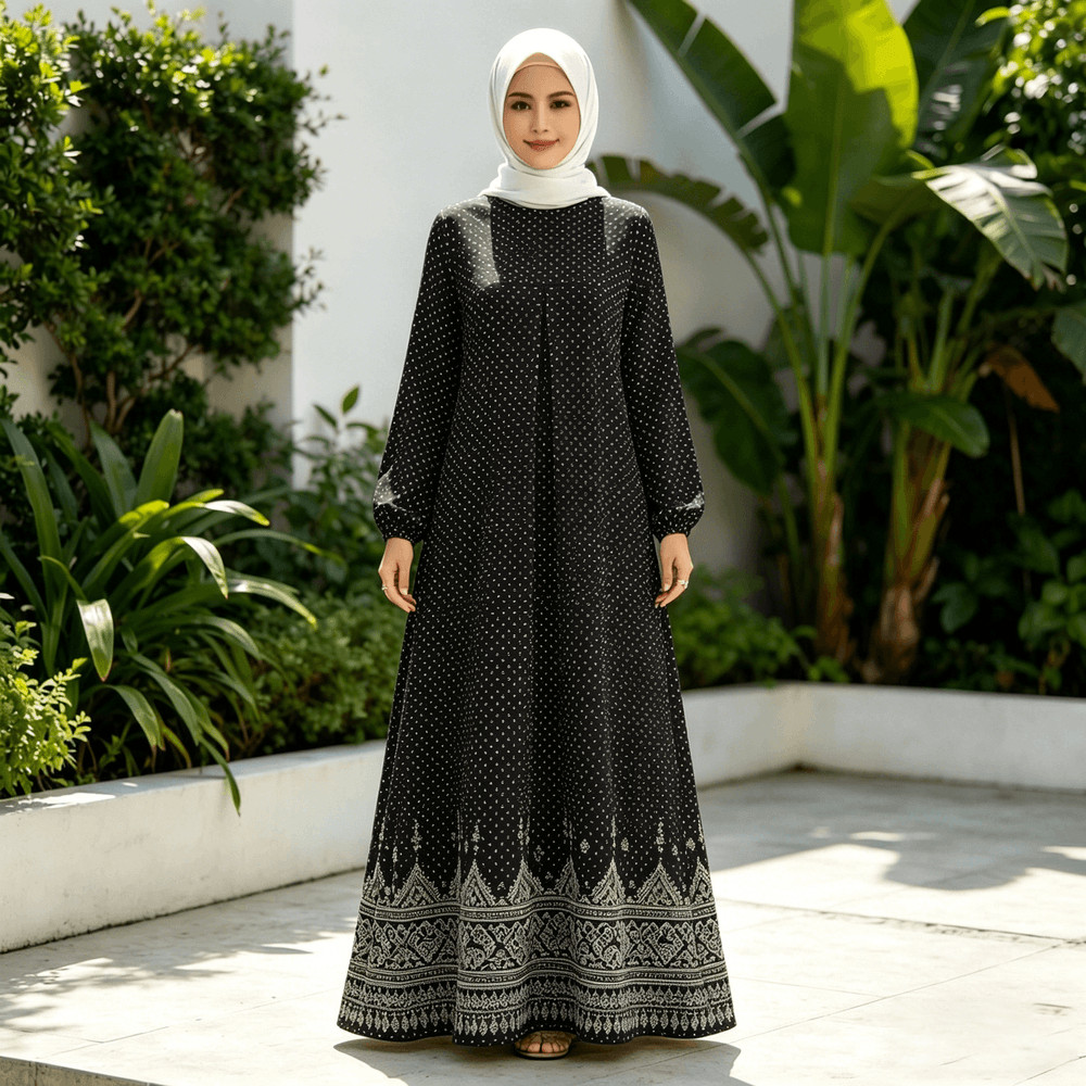 ชุดมุสลิมผู้หญิงแขนยาวเจียมตัว Abaya Kaftan Baju Kurung เสื้อผ้าอิสลามสมัยใหม่ 053a