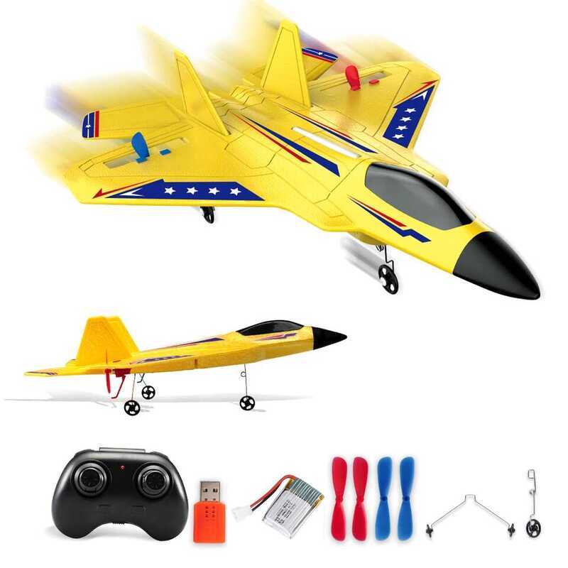 C F22 Raptor RC Plane 2.4G 2Ch Remote Control Foam Aircraft With LED Lights RC Glider Airplane Toys
