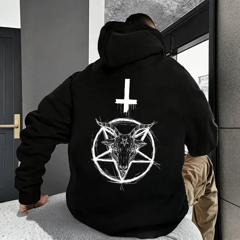 โกธิคซาตานเสื้อกันหนาว666สัญลักษณ์ชายฤดูใบไม้ร่วงฤดูหนาวเสื้อสวมหัวลําลองด้านบนวอร์มปีศาจพิมพ์ผู้ชาย