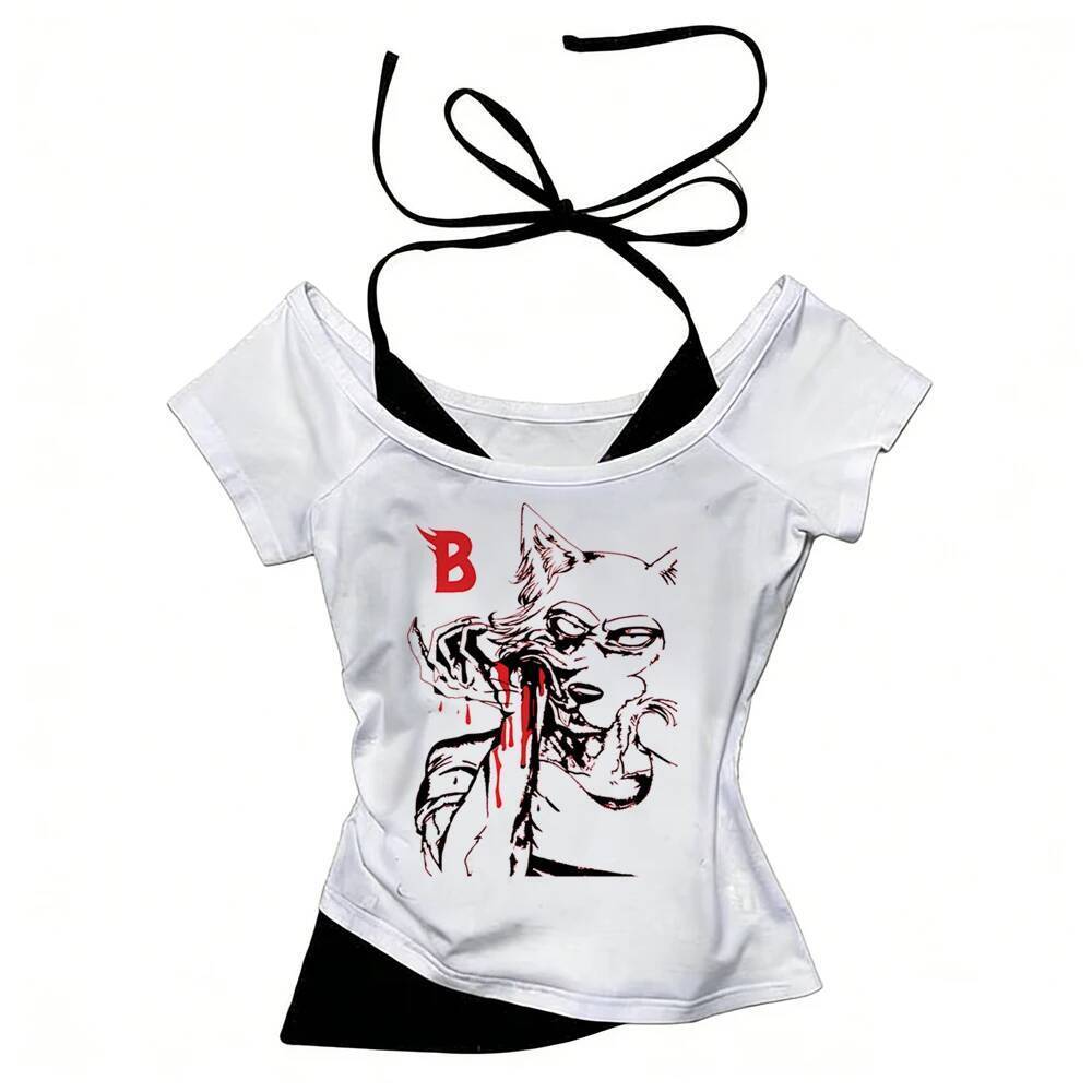 Beastars cropped top Shoujoo มังงะ gothic kawaii gyaru ฤดูร้อนเสื้อยืด 2000s แฟชั่นเกาหลี harajuku