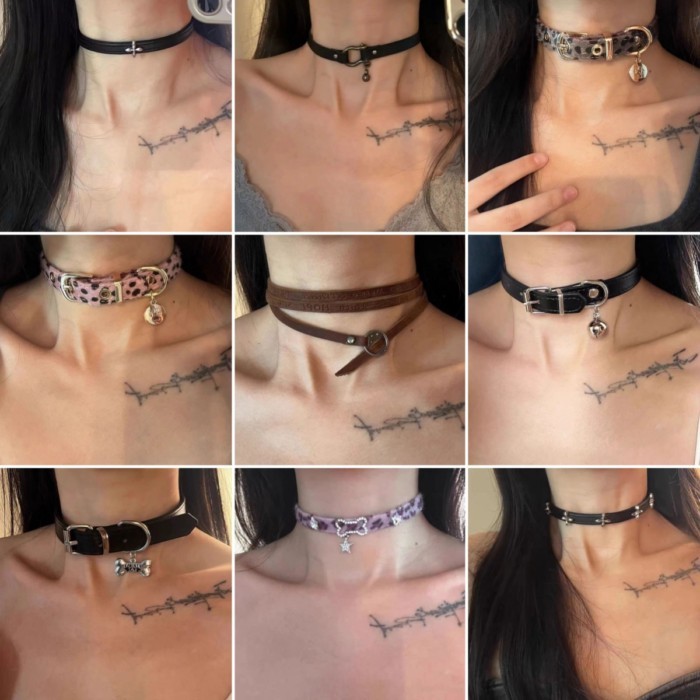 Y2K Hot Girl choker Clavicle Chain Leather Collar Necklace Niche Asian Culture Punk