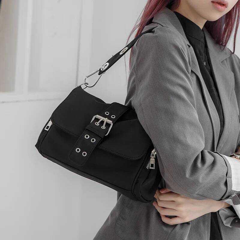 C Nylon Women Shoulder Crossbody Black Fashion Rivet Axillary Bags Brand Design Ladies Female Handb