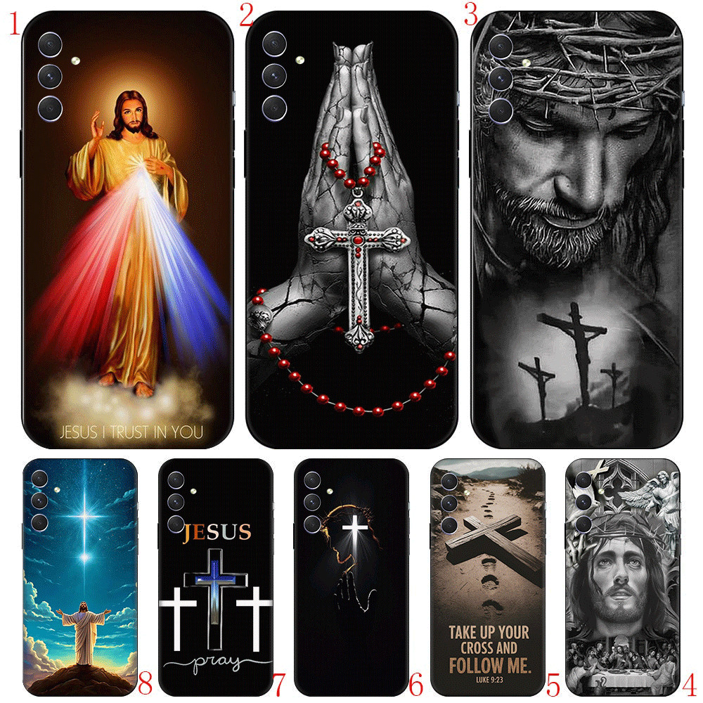 สําหรับ Samsung S24 Fe Plus Ultra Note 8 9 10 20 Plus Lite M14 M15 TPU เคสโทรศัพท์นุ่มฝาครอบป้องกันกรณีพระเยซูคริสต์ (FD-5)