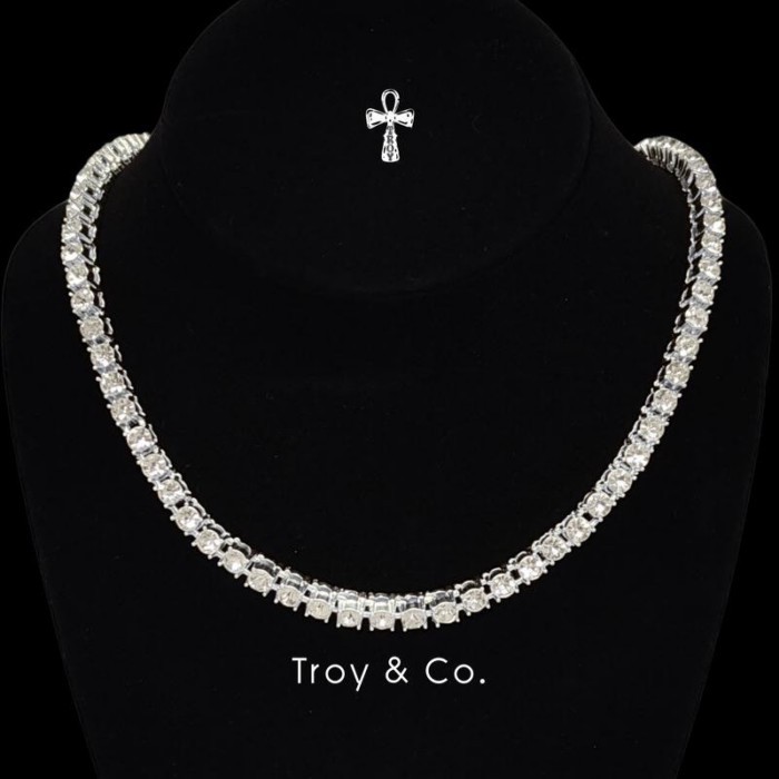 Tennis Chain เพชร CZ  ทรงกลมเรียงแน่น iced out สร้อยคอคิวบันสายฝอ ผู้ชาย ผู้หญิง TDN001 Troy & Co.