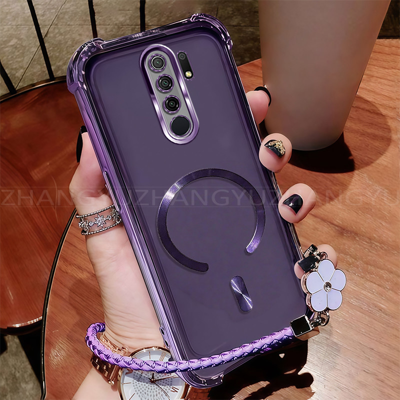 เคสสําหรับเคสโทรศัพท์ Redmi 9 ใหม่แม่เหล็กที่แข็งแกร่งชาร์จไร้สาย C-ring กันกระแทกสี่มุมปลอกเชือกเส้