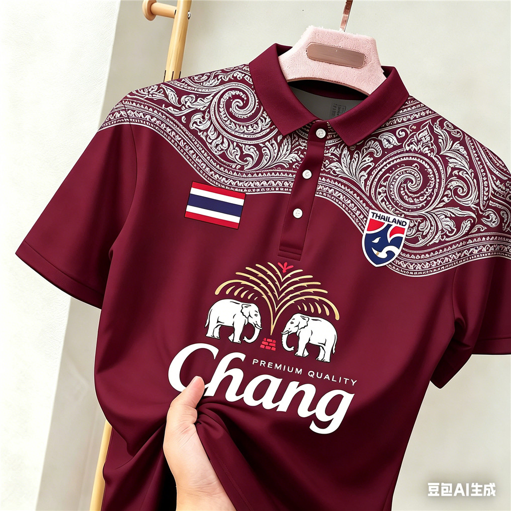 เสื้อโปโลทีมชาติไทยสีเบจสำหรับผู้ชาย ออกแบบเพื่อความกระชับและระบายอากาศได้ดี