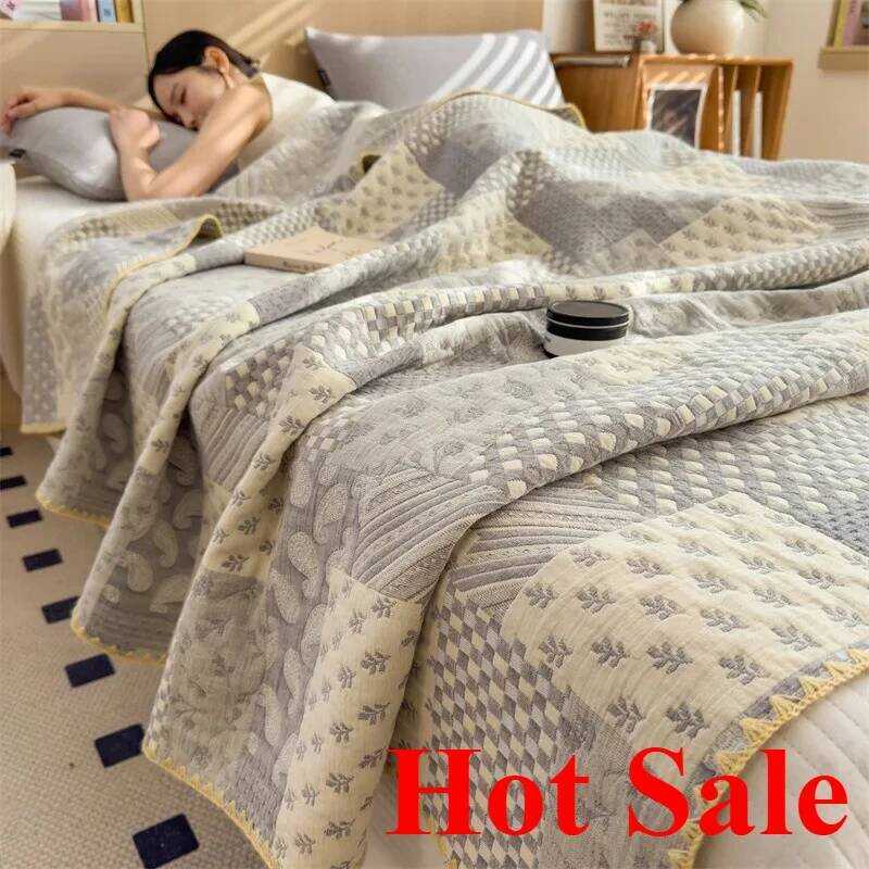 C Cotton 3-Layer Multi-Functional Towel Quilt Pure Cotton Blanket Lunch Break Blanket