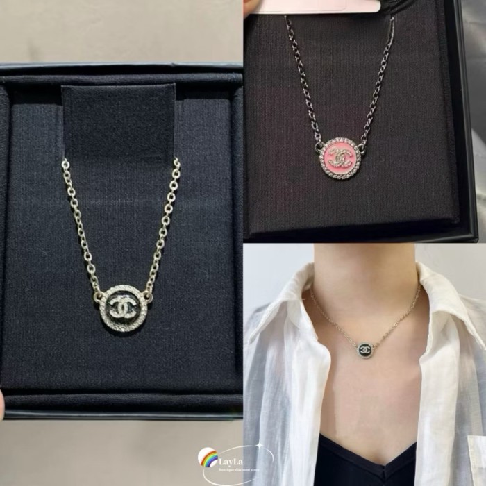 ของแท้ CHANEL 25B ถั่วดำประกายเพชร CC รอบปุ่มสร้อยคอ