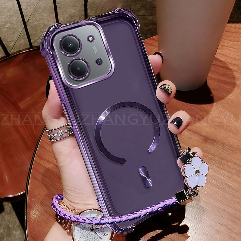 เคสสําหรับเคสโทรศัพท์ Redmi 15C ใหม่แม่เหล็กที่แข็งแกร่งชาร์จไร้สาย C-ring กันกระแทกสี่มุมปลอกเชือกเ