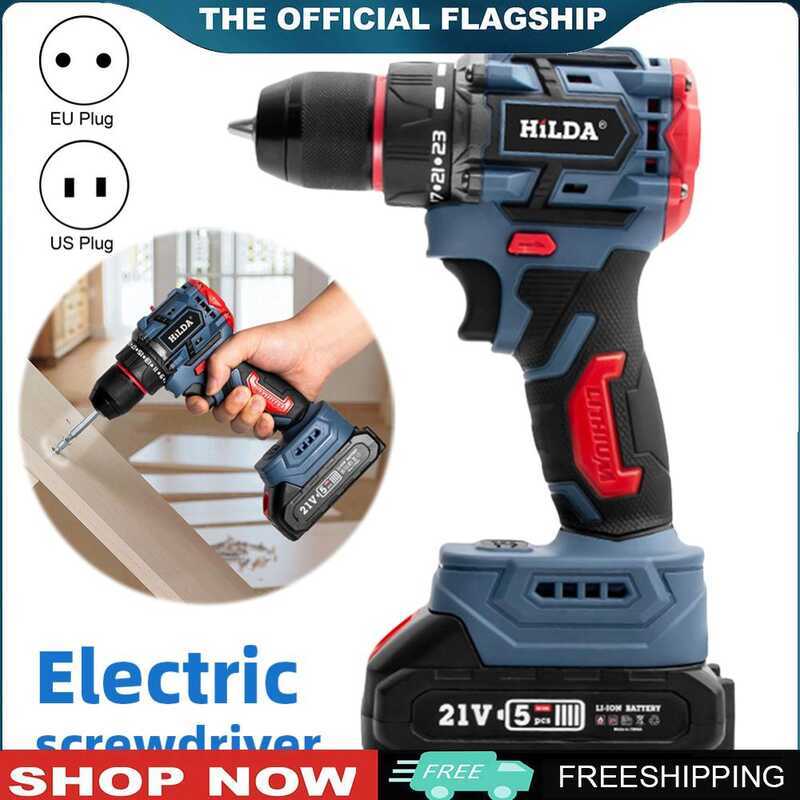 C [New Arrival] 21V Cordless Electric Drill Screw Driver 40N.M Torque Practical Screw Driver Brushl