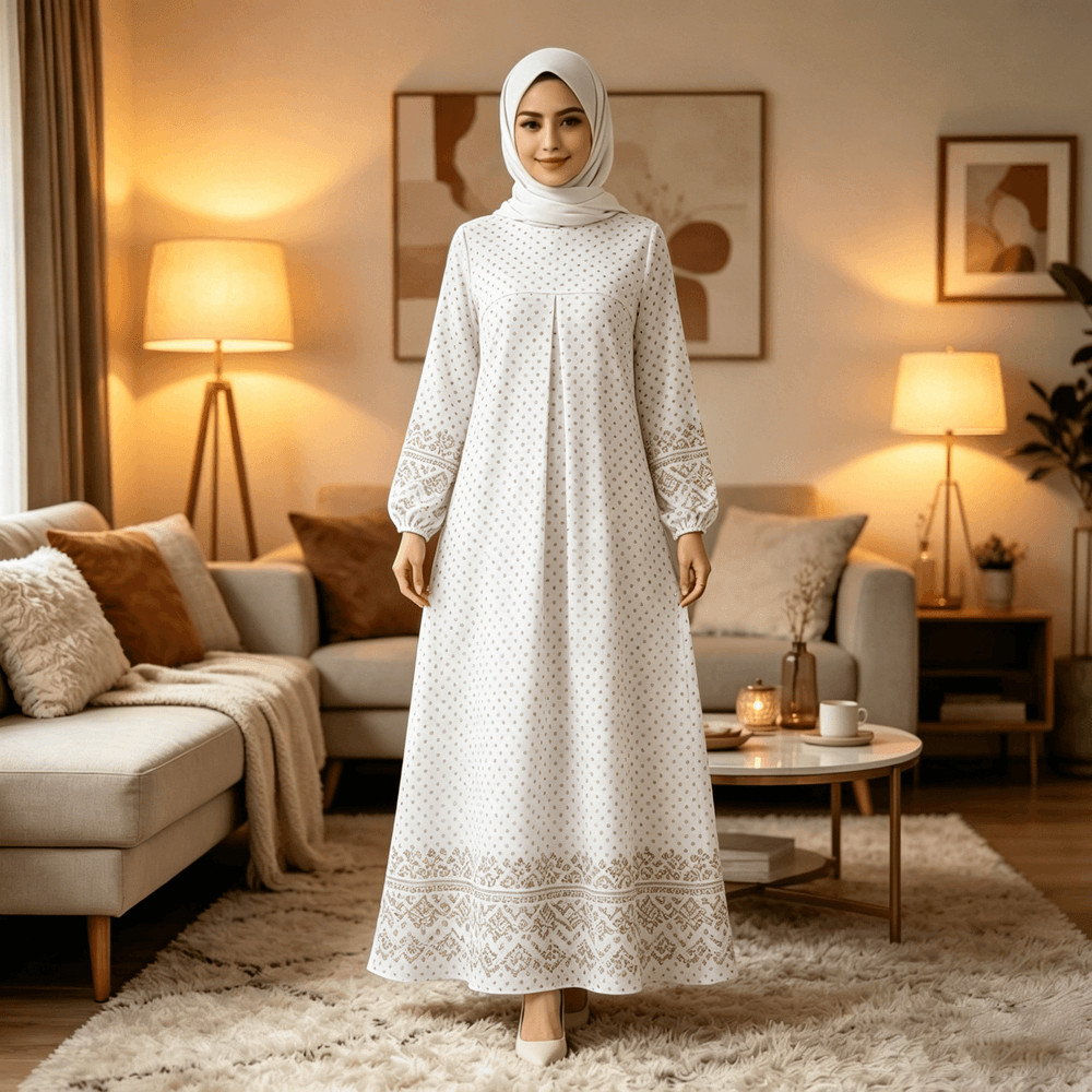 ชุดมุสลิมผู้หญิงแขนยาวเจียมตัว Abaya Kaftan Baju Kurung เสื้อผ้าอิสลามสมัยใหม่ 050