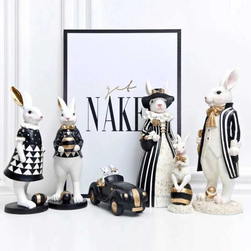 C Creative Pastoral Palace Rabbit Family Decoration Home Ornaments Bedroom Living Room Porch Easter