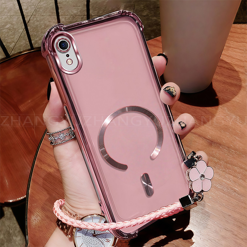 เหมาะสําหรับเคสโทรศัพท์ iPhone XR ใหม่แม่เหล็กชาร์จไร้สาย C-ring สี่มุมกันกระแทกเคสโทรศัพท์เชือกเส้น