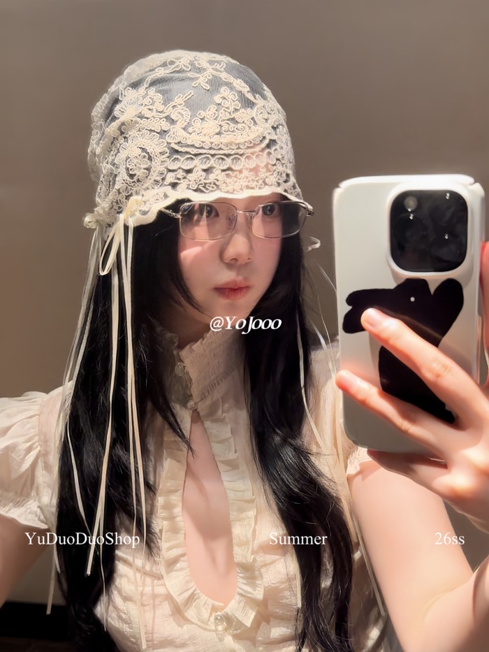 หมวกหญิงสไตล์ฝรั่งเศสแบบย้อนยุค ลายโบว์ลูกไม้ เน้นใบหน้า สไตล์โมเดิร์น