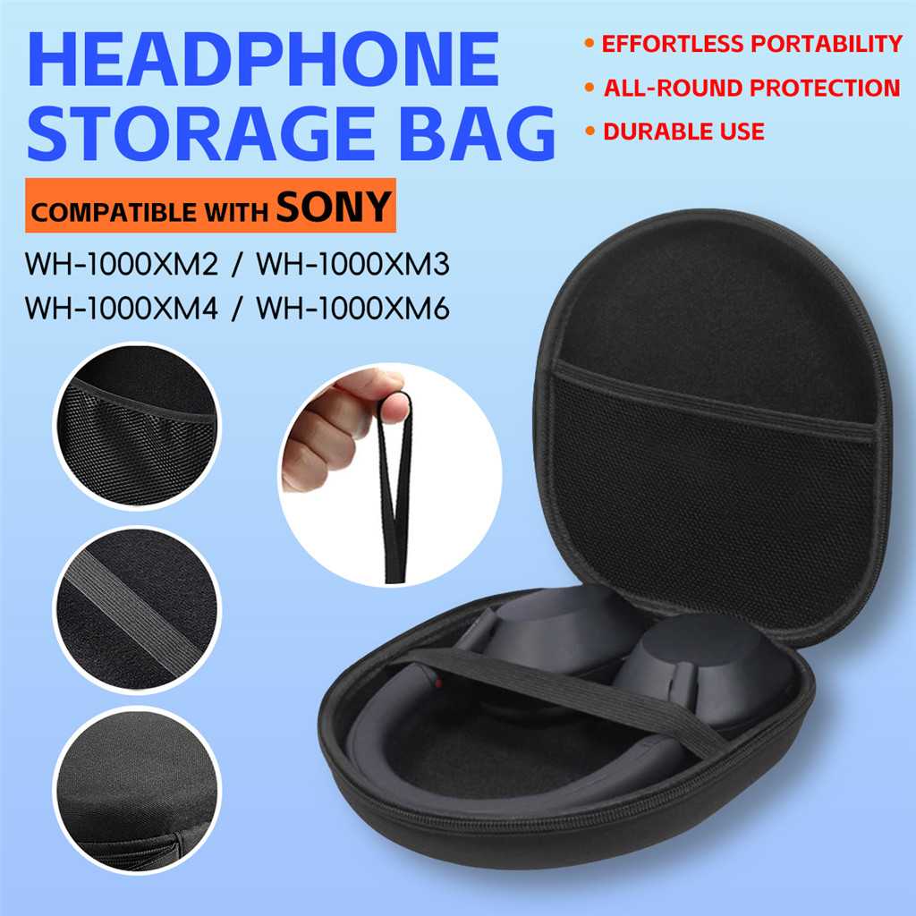 เข้ากันได้กับ Sony WH 1000XM2 1000XM3 1000XM4 1000XM6 สีดํา EVA หูฟังแบบพกพาพร้อมกระเป๋าตาข่าย