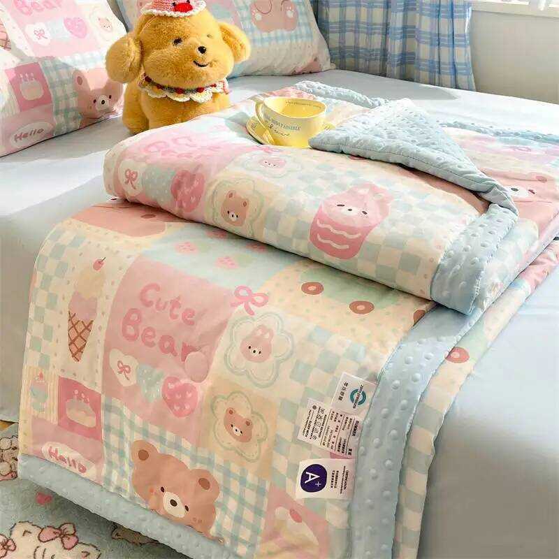 C A-Level Washed Cotton Bean Summer Blanket, Blanket, Machine Washable Breathable Thin Blanket For
