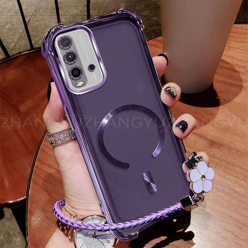 เคสสําหรับRedmi 9T 4Gเคสโทรศัพท์ใหม่แม่เหล็กที่แข็งแกร่งไร้สายชาร์จC-แหวนสี่มุมกันกระแทกปลอกเชือกเส้