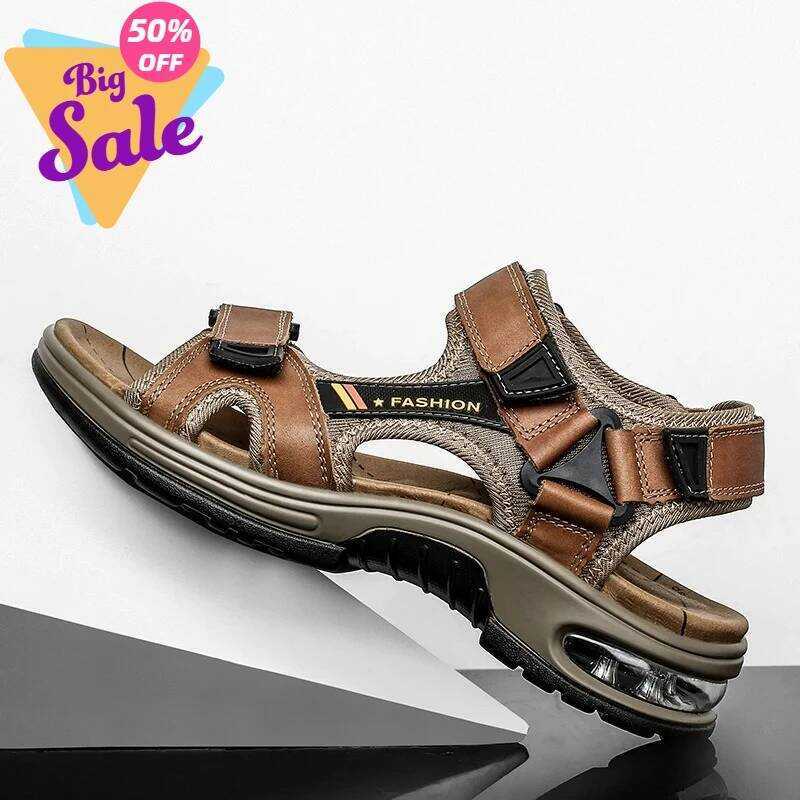 C Brand Summer Men's Sandals Genuine Leather Men Slippers Gladiator Men Beach Sandals Soft Comforta