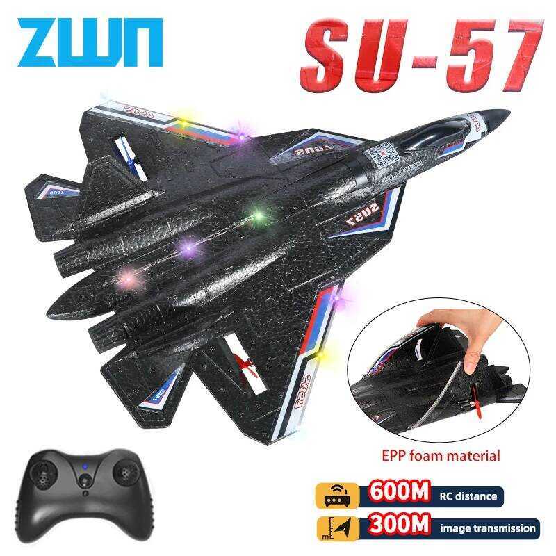 C RC Plane Su57 2.4G With LED Lights Aircraft Remote Control Flying Model Glider EPP Foam Toys Airp