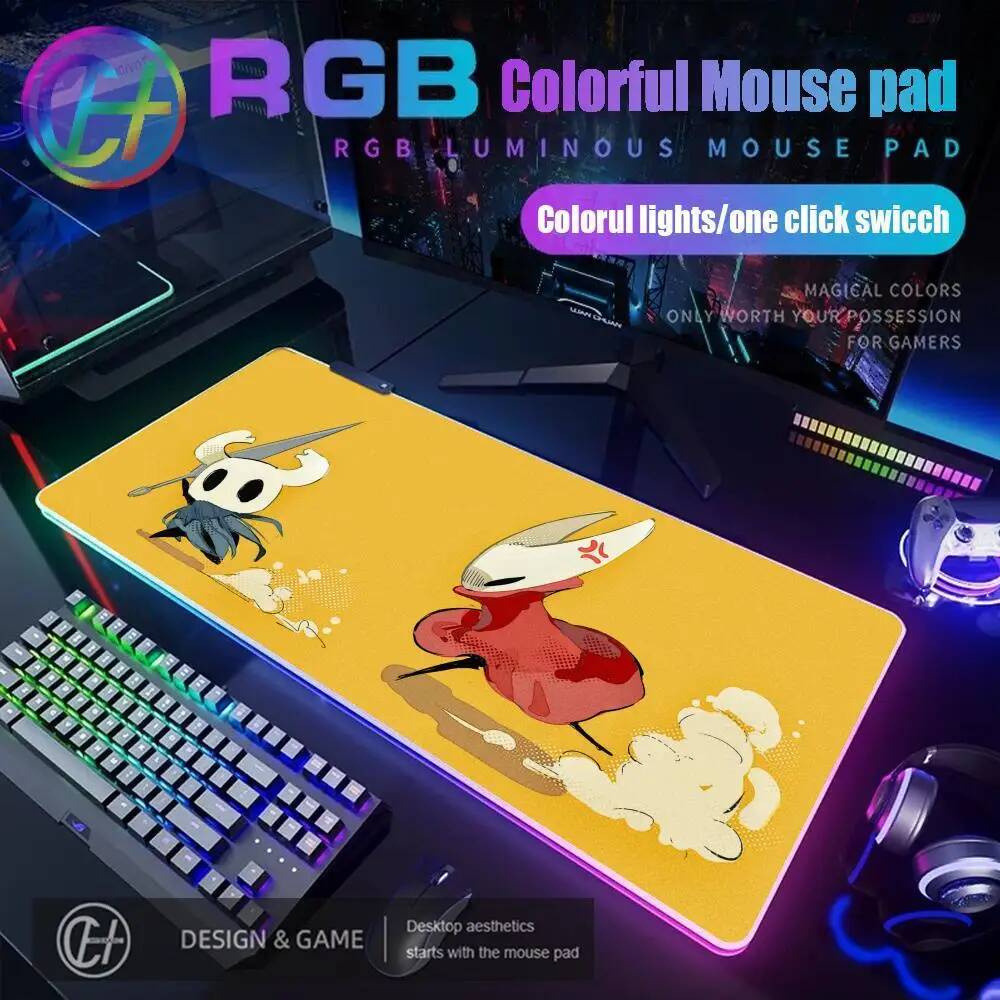 แผ่นรองเมาส์ RGB Gaming Mouse Pad โต๊ะ HD Gamer ไฟ LED ขนาดใหญ่ XXL Cool Hollow Knight Silksong RGB 