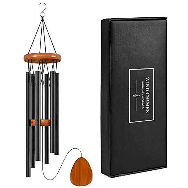 C 1Pc 6 Tubes Aluminum Alloy Wind Chimes With Hook Black Bells For Outside Home Wedding Party Memor
