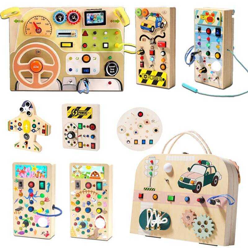 C Montessori Busy Board LED Light Switc Toys Toddler Wooden Sensory Activitie Board Travel Toys Bab