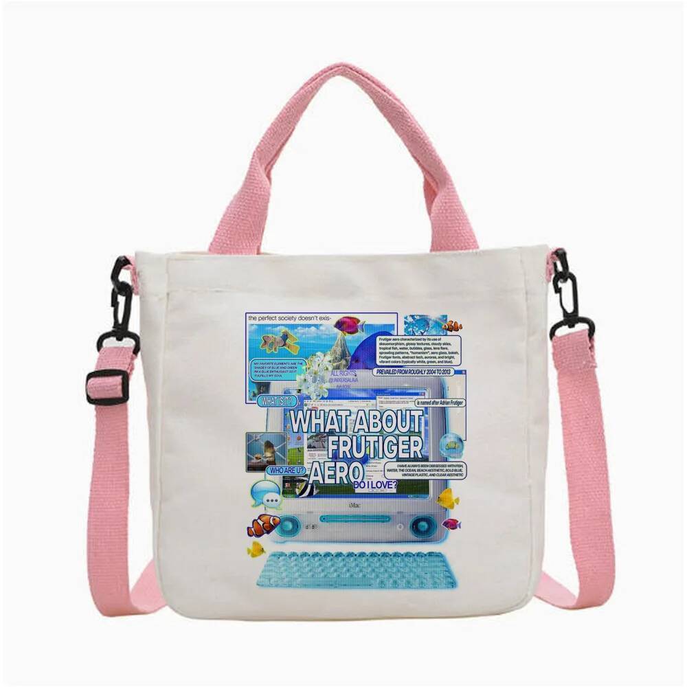 Frutiger Aero tote bag ช้อปปิ้งผ้าใบพับได้ ไหล่ของชํา ผู้หญิง