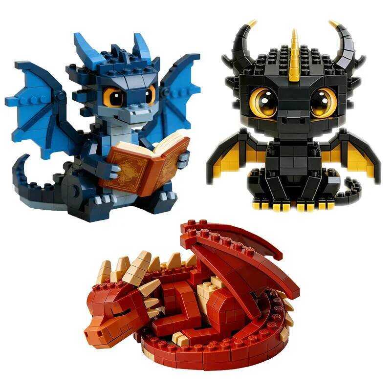C Mini Black Dragon Building Block Magic Dragon Model MOC Sleeping Dragon Assembled Figure Bric Toy