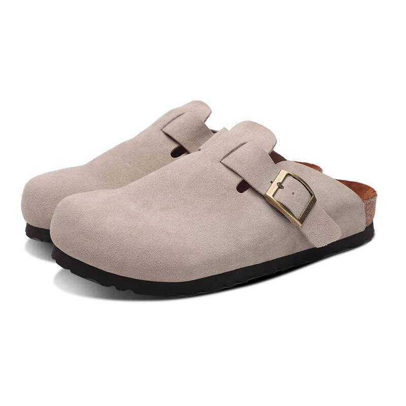 C YUYIN Mules Cork Footbed Leather Potato Shoes Fashion Clogs Slippers For Women Classic Suede Men