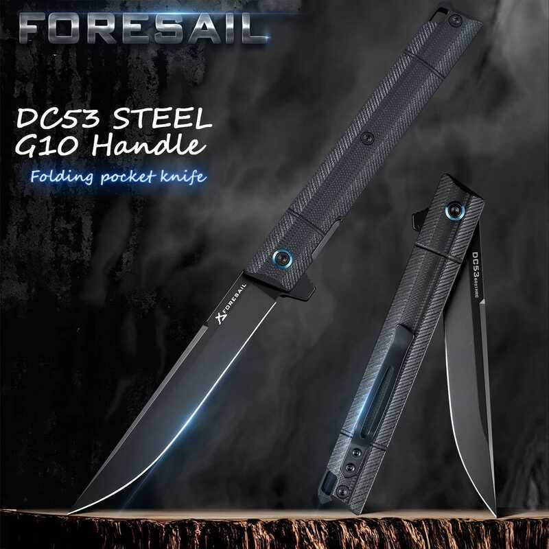 C FORESAIL Folding Pocket Knife.Black PVD Dc53 Steel Blade, G-10 Handle, And Is Ideal For Outdoor C