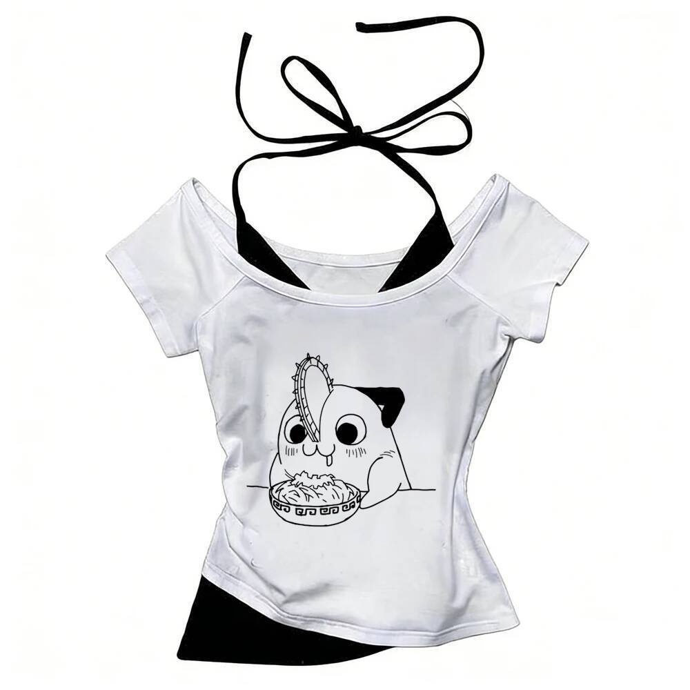 Chainsaw Man cropped top teen harajuku Gothic Grunge cutecore tshirt emo อะนิเมะ Gothic Grunge kawai