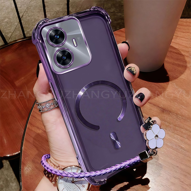 เคสสําหรับเคสโทรศัพท์Realme C55 ใหม่แม่เหล็กที่แข็งแกร่งชาร์จไร้สายC-แหวนสี่มุมกันกระแทกปลอกเชือกเส้
