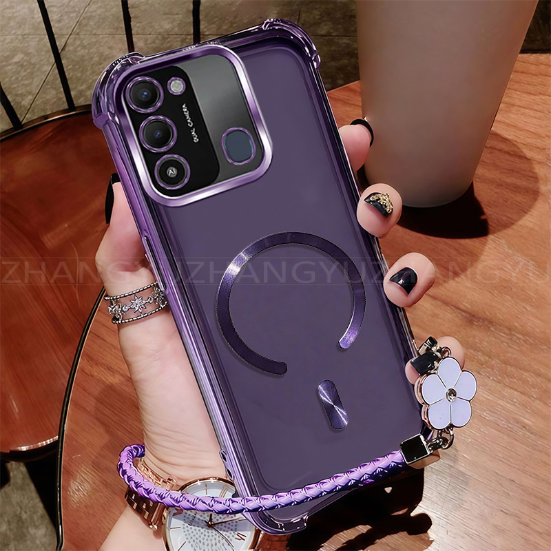 เคสสําหรับ Tecno spark 8C 9 4G เคสโทรศัพท์ใหม่แม่เหล็กที่แข็งแกร่งไร้สายชาร์จ C-ring สี่มุมกันกระแทก